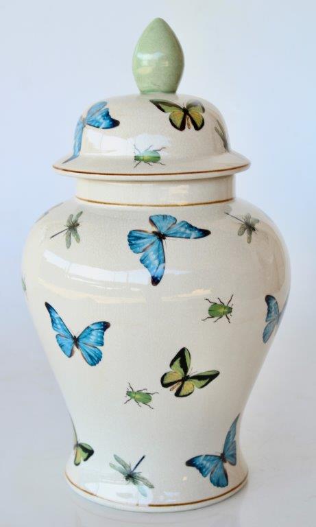 Large Blue Butterfly Design Ginger Jar